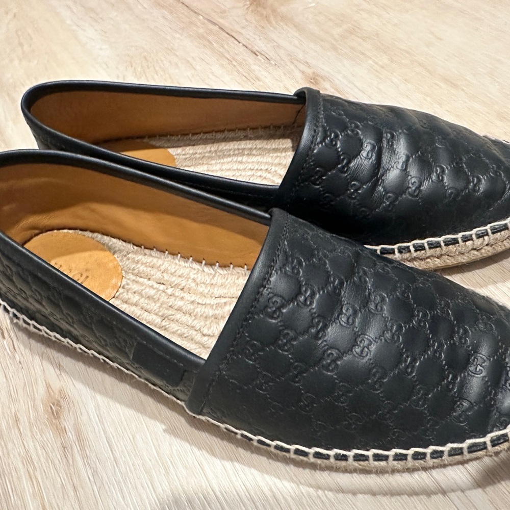 Gucci Black Quilted Leather Espadrille Slip-Ons